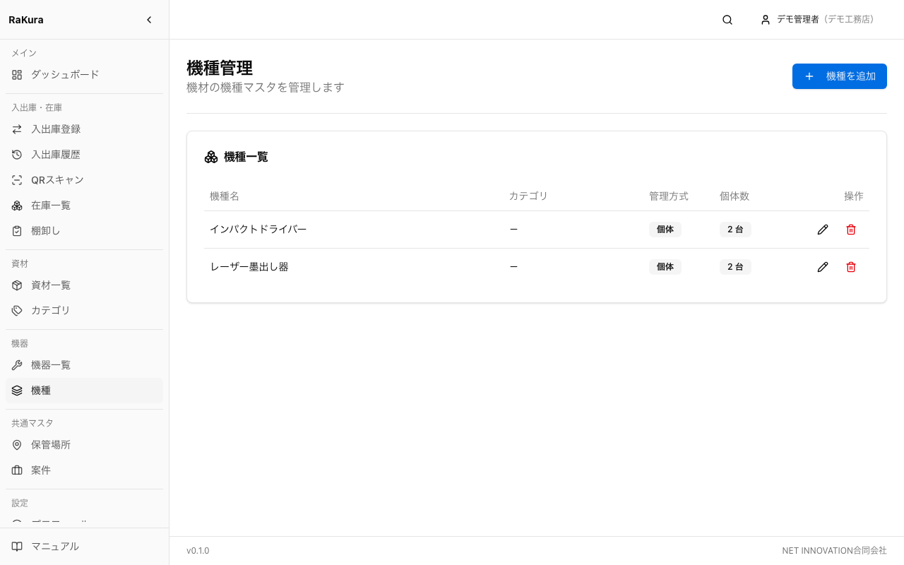 機種の一覧